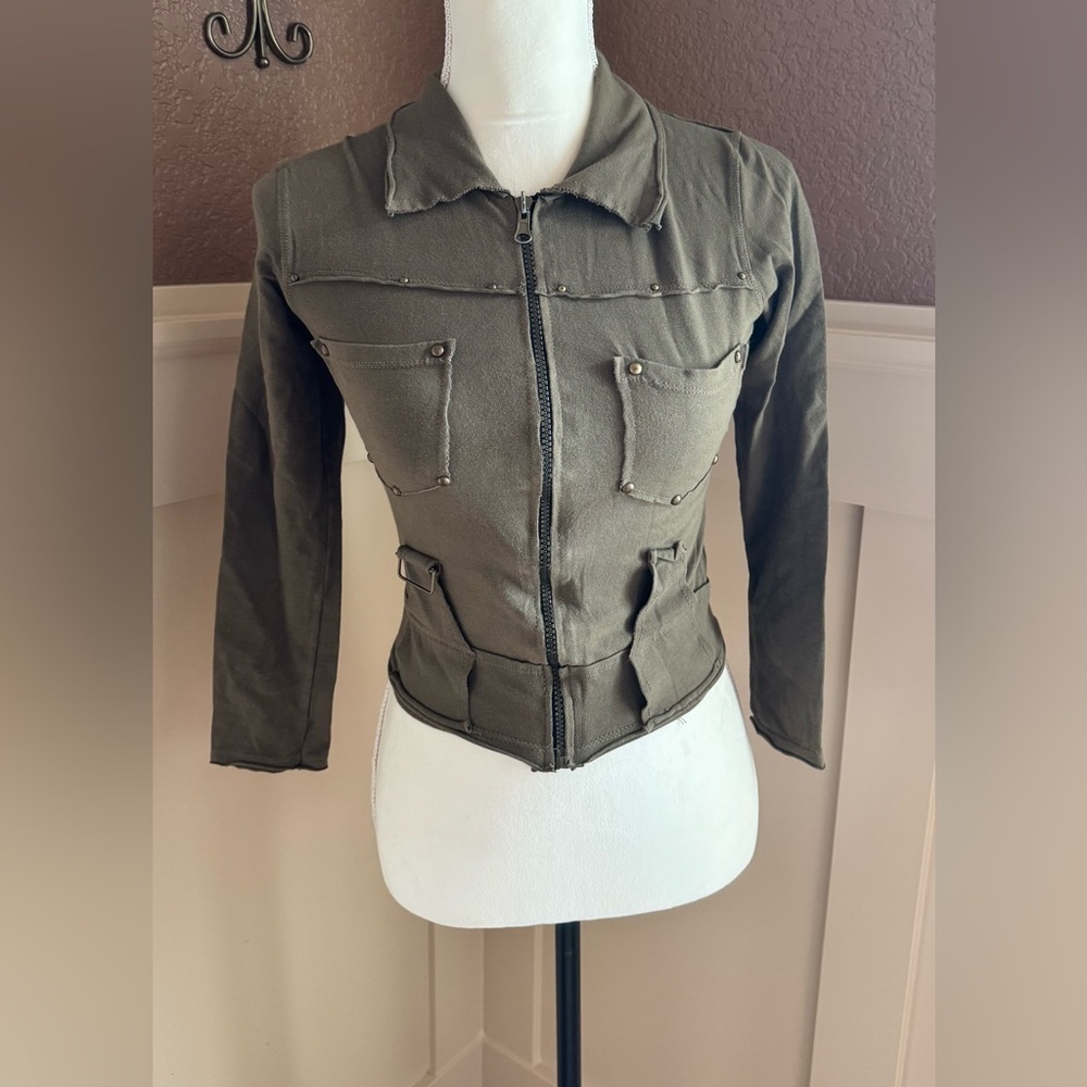 Vintage 2000s y2k Zip Up Olive Green Women's Jacket Size Small
